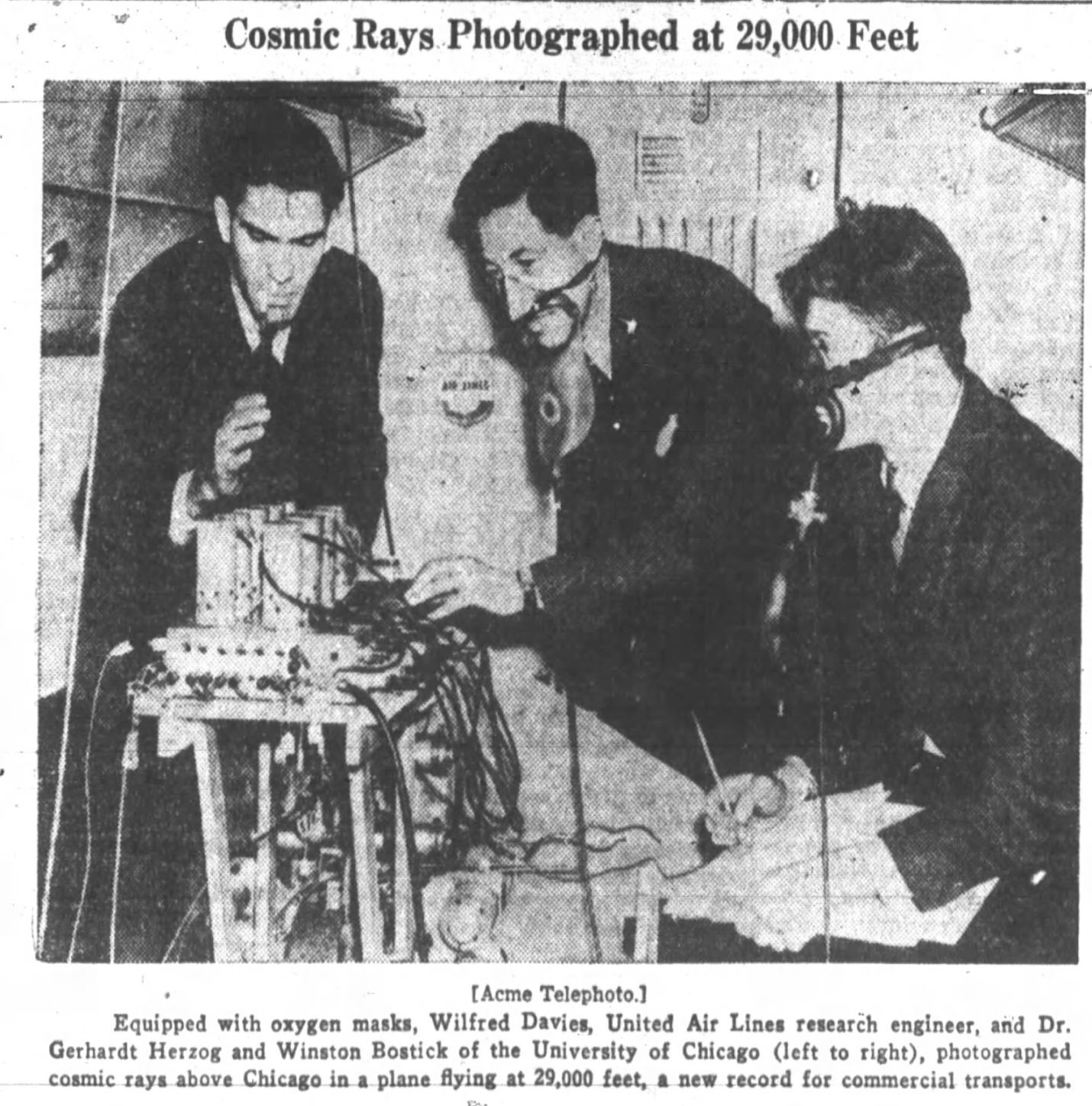 Cosmic rays photographed at 29,000 feet